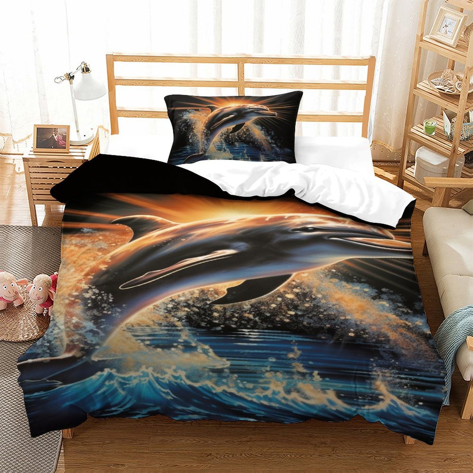 Housse de couette dauphin 3D imprimée lit single 135x200cm
