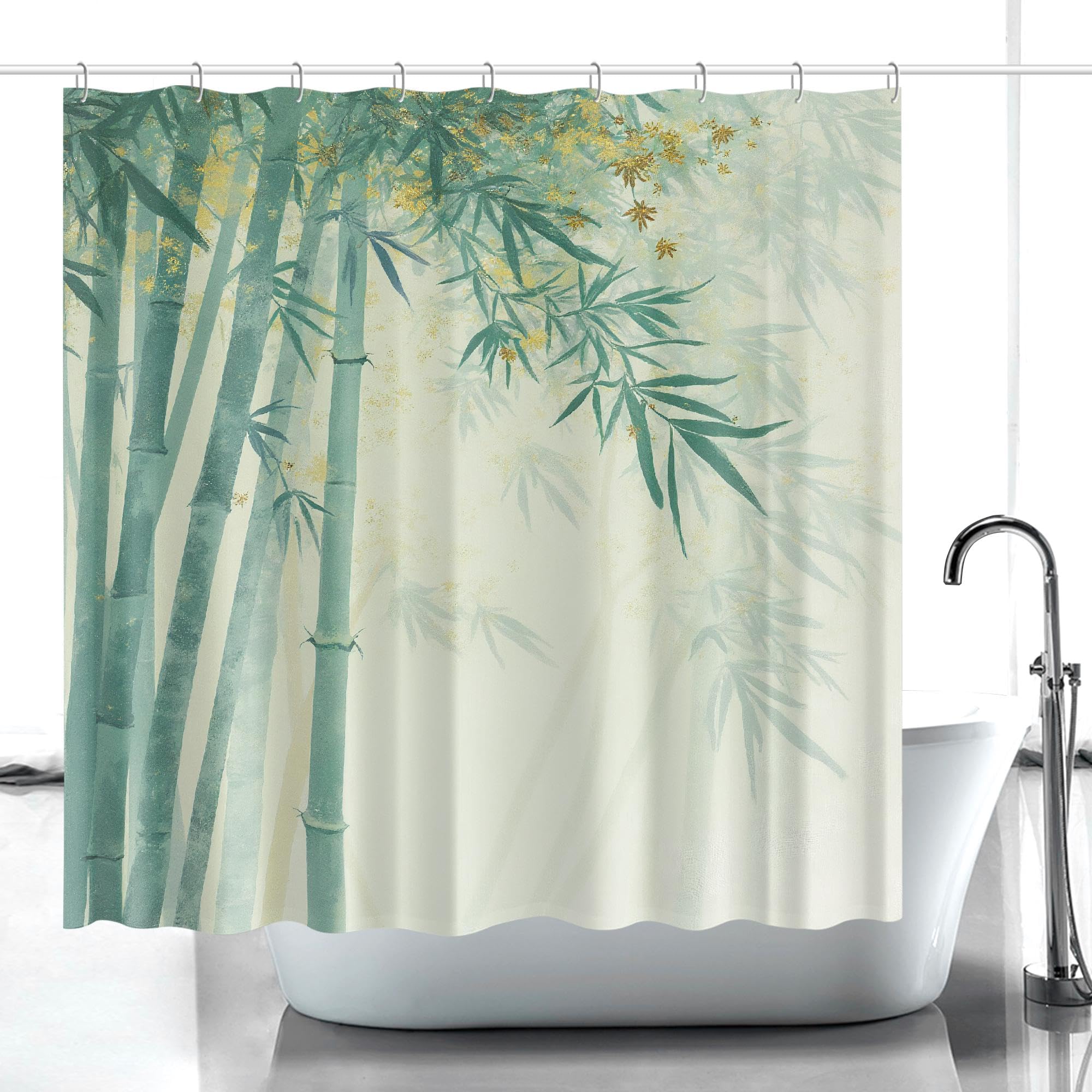 Tenda da doccia in bambù verde, decorazione bagno zen spa, tessuto in poliestere impermeabile e ad asciugatura rapida, lavabile in lavatrice (300x180 cm/118x71 pollici (LxA)/)