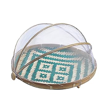 Amazon | Spryaut 竹製 丸盆ざる 防虫ネットカバー付き, 竹盆