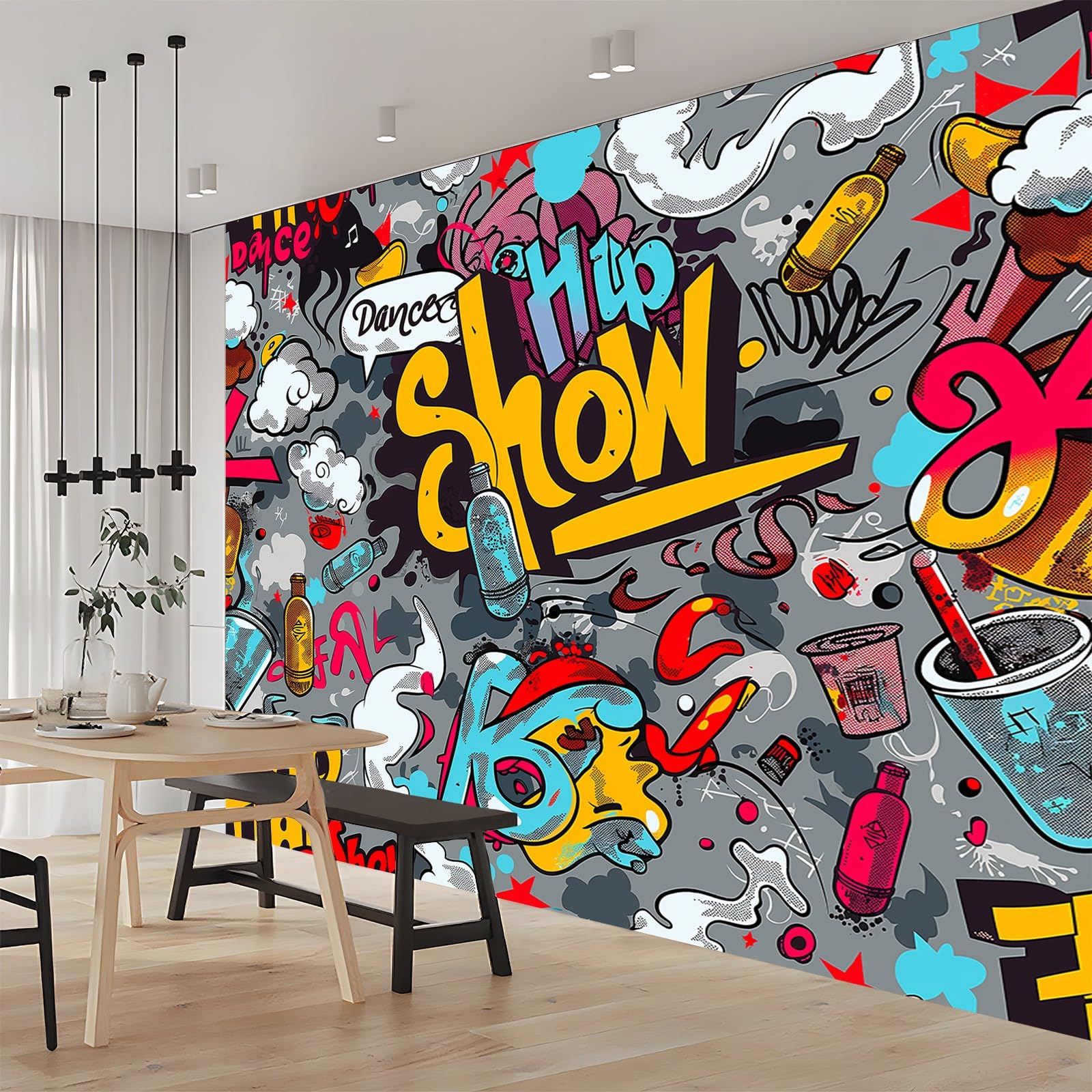 Carta da Parati Danza Hip Hop Dei Graffiti Dipinti 250x175 cm Art Sfondo Murale Fotografica per Soggiorno Camera Ristorante Camera dei Bambini e Decorazione da Parete