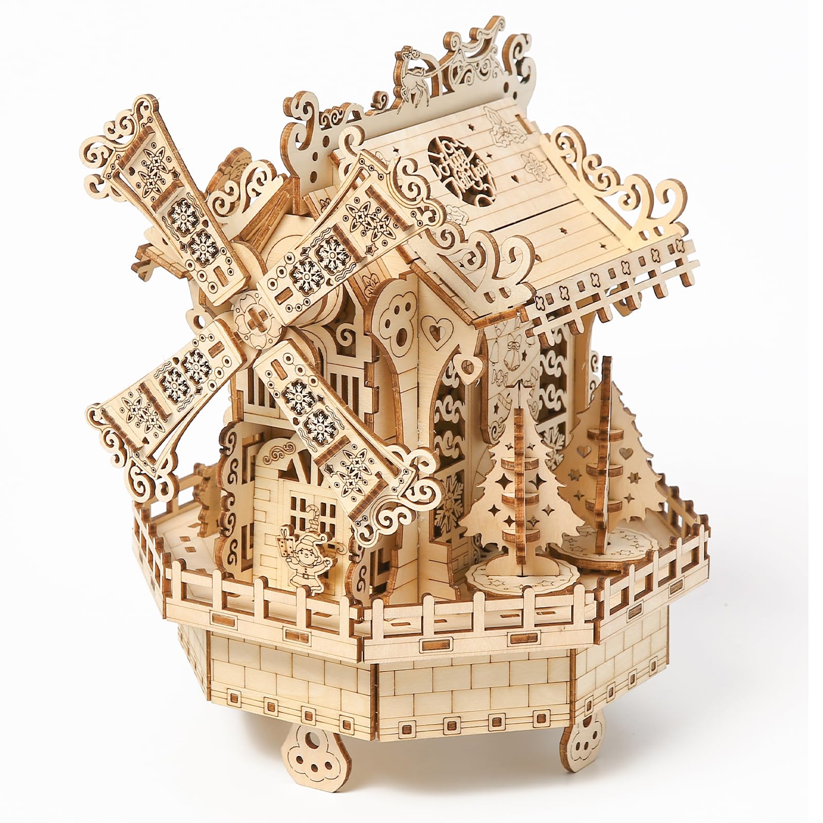 Hallisun 3D Wooden Puzzle for Adults, 3D Puzzle Mini House Building Kit Fairytale House Model, Elf Cabin Mechanical Model Kit with Music, DIY Construction Craft Set Decor 140 PCS