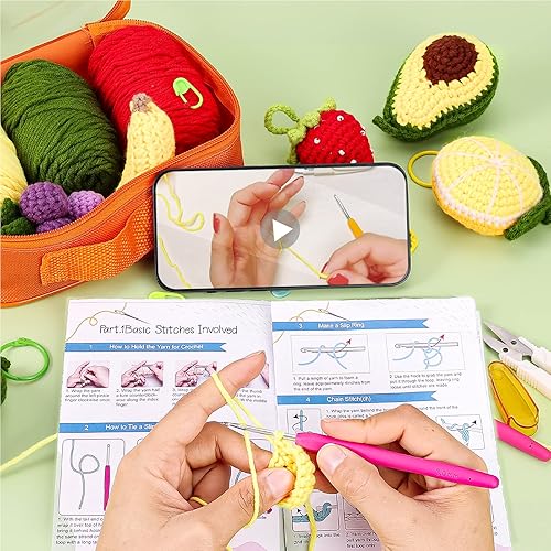Miniatura 5 de Crochetobe Kit de ganchillo para principiantes haz tu propio ganchillo de frutas de 8 piezas, kit de ganchillo para principiantes con instrucciones
