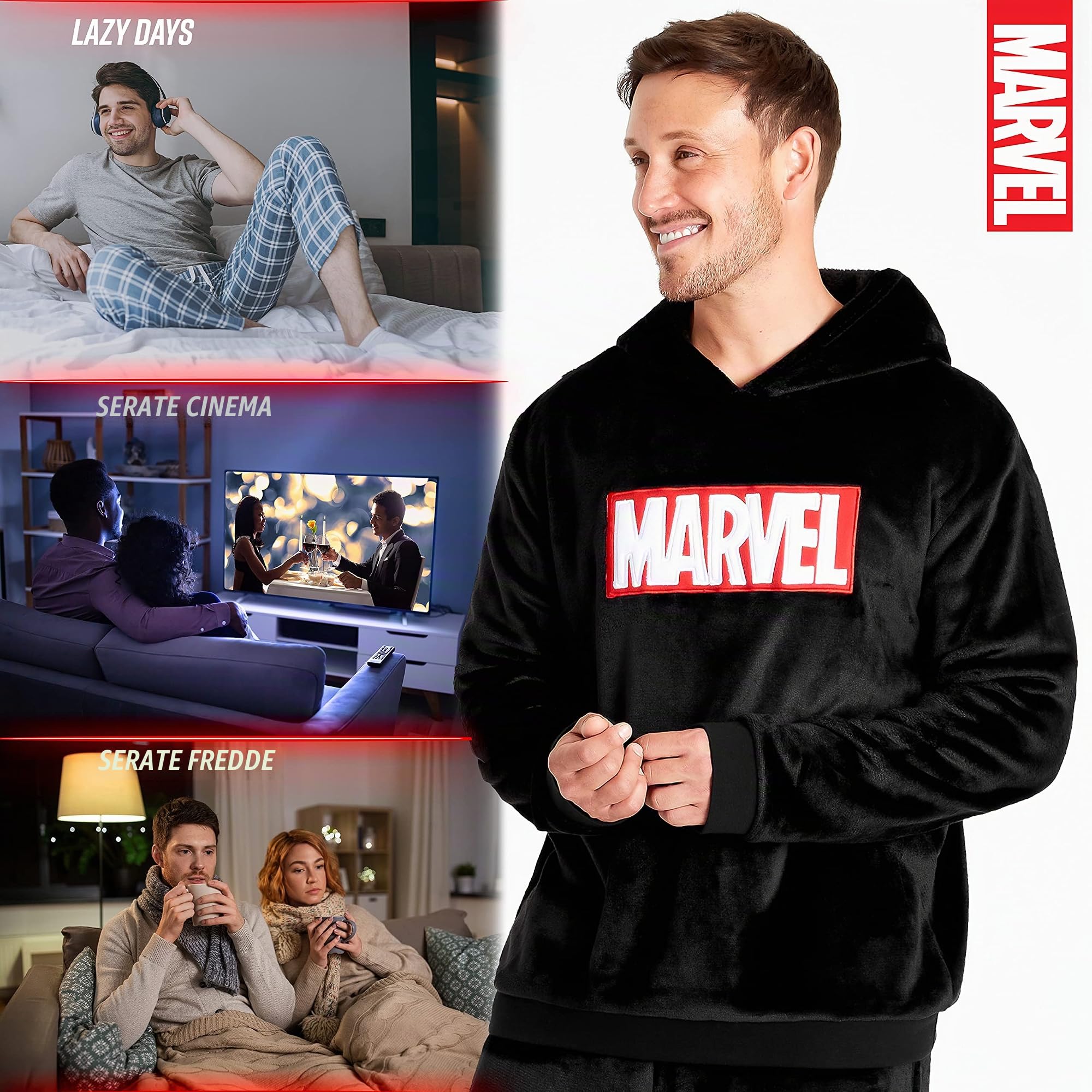 Marvel Pigiama Uomo Pile - Pigiama da Uomo Invernale con Cappuccio