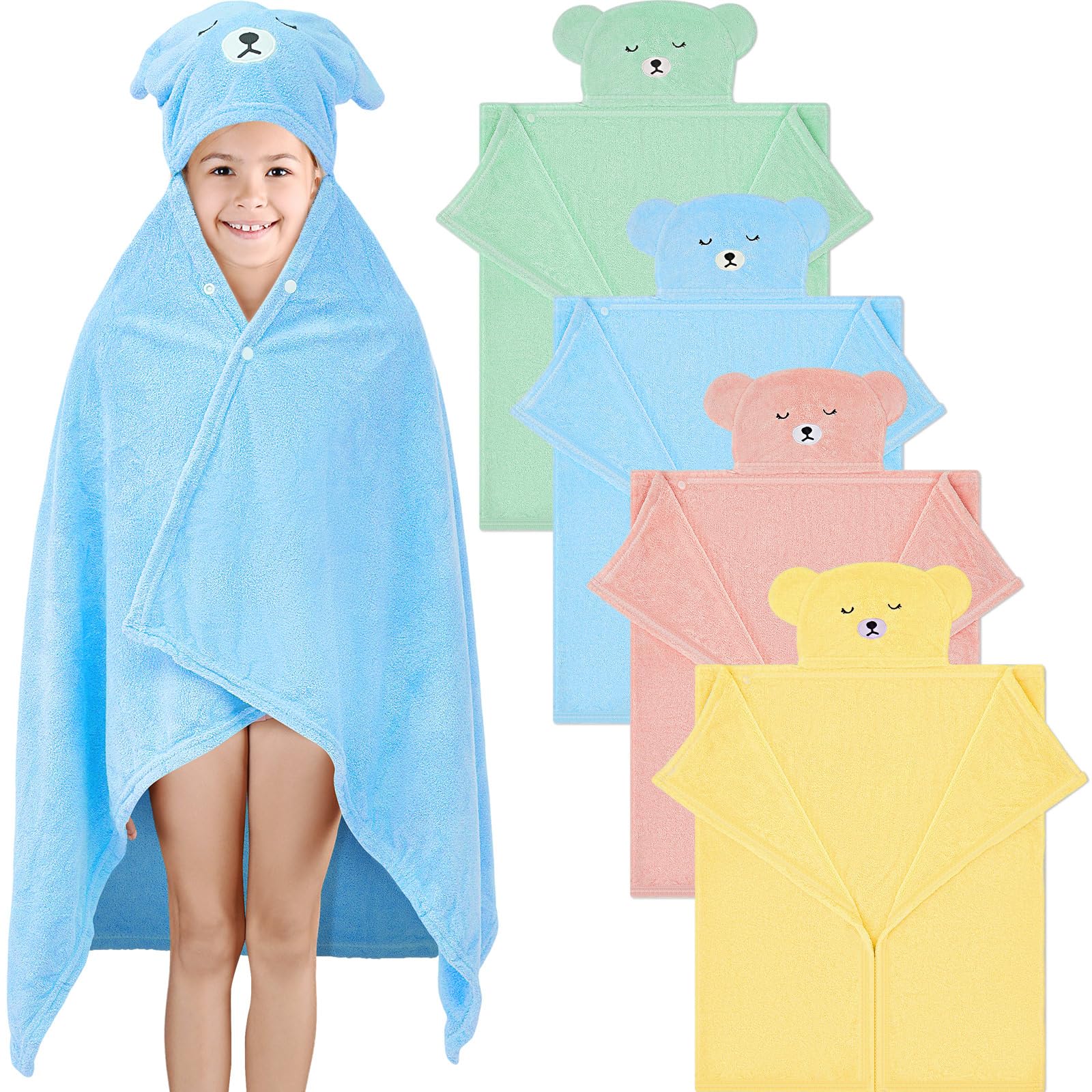 Xtinmee 4 toallas con capucha de 28 x 47 pulgadas para niños de 3 a 10 años, toallas de baño de tamaño grande, absorbentes, suaves, con capucha, toalla de playa, toalla envolvente, bata de baño,