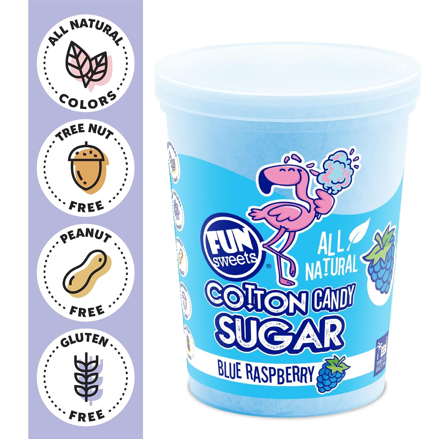 Fun Sweets Cotton Candy Sugar 3 Flavor Variety Pack – Cherry, Blue Raspberry & Watermelon – All Natural Flavors & Colors - Floss Sugar for Cotton Candy Maker Includes 50 Sticks & Recipe Card