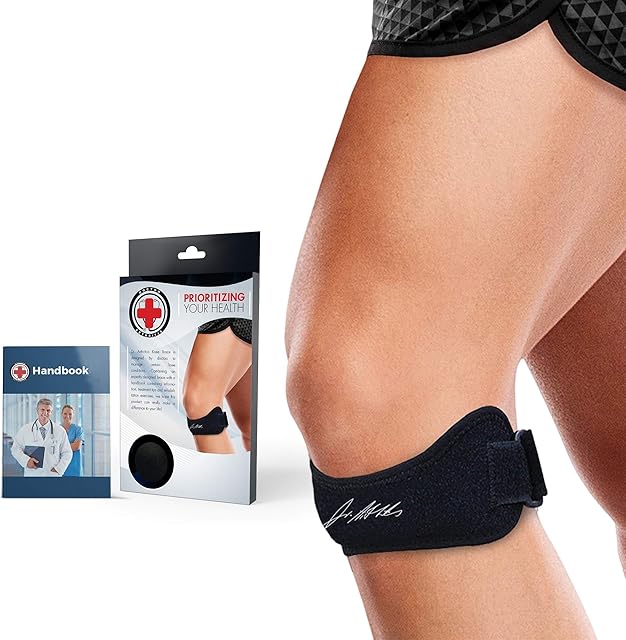 Doctor Developed Patella Tendon Strap / Knee Strap / Brace And Handbook Patellar Tendonitis (Jumpers Knee), Pfps (Runners Knee), Itbs, Chondromalacia, Patellar Tracking (Black, Single)