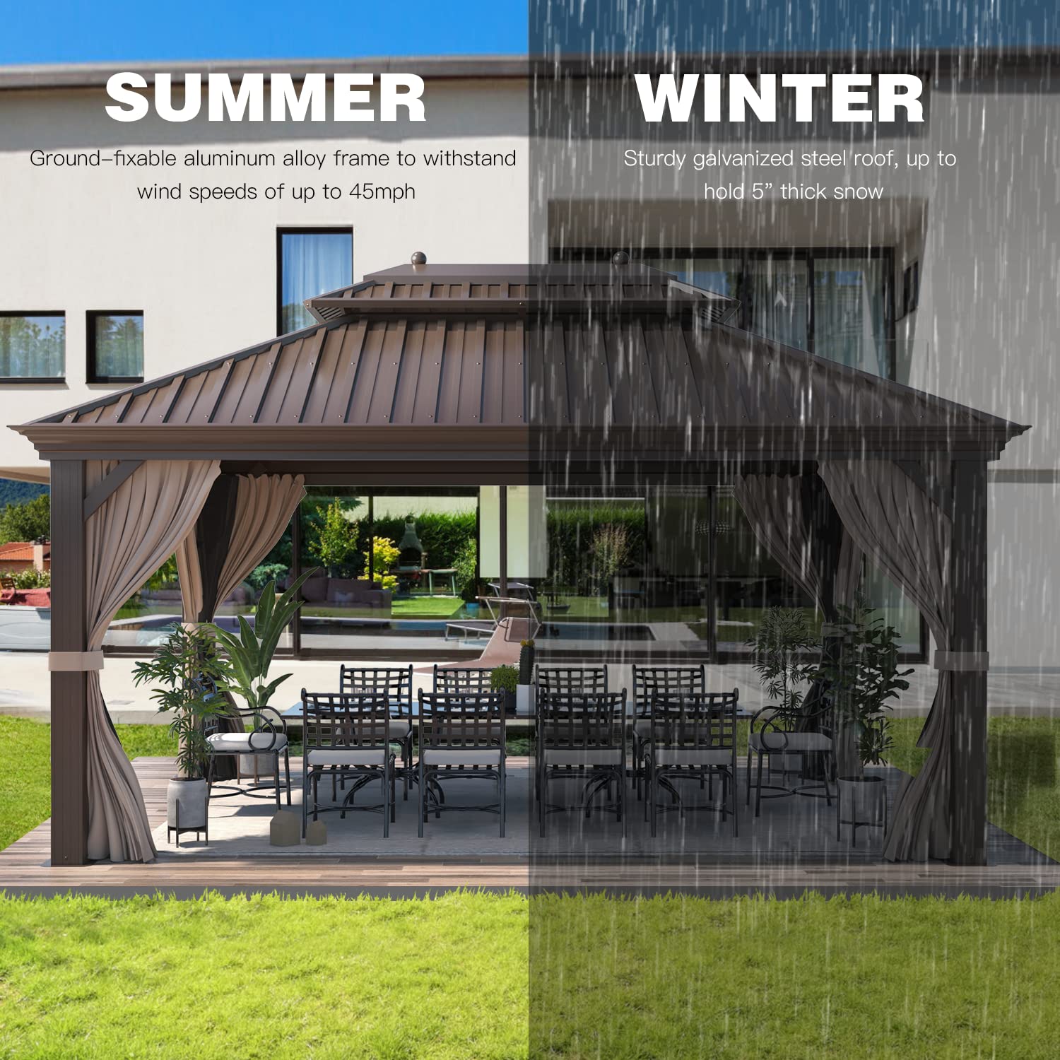 YOLENY 12' X 16‘ Hardtop Gazebo Galvanized Steel Outdoor Gazebo Canopy