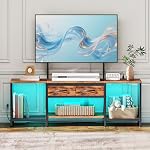 CHOEZON TV Stand with Mount, Power Outlet and LED Light, Entertainment Center, Adjustable TV Stand, for 32-70 inch TVs, 2-Tier Storage, for Living Room, Bedroom, Rustic Brown and Black TDS13UDBF