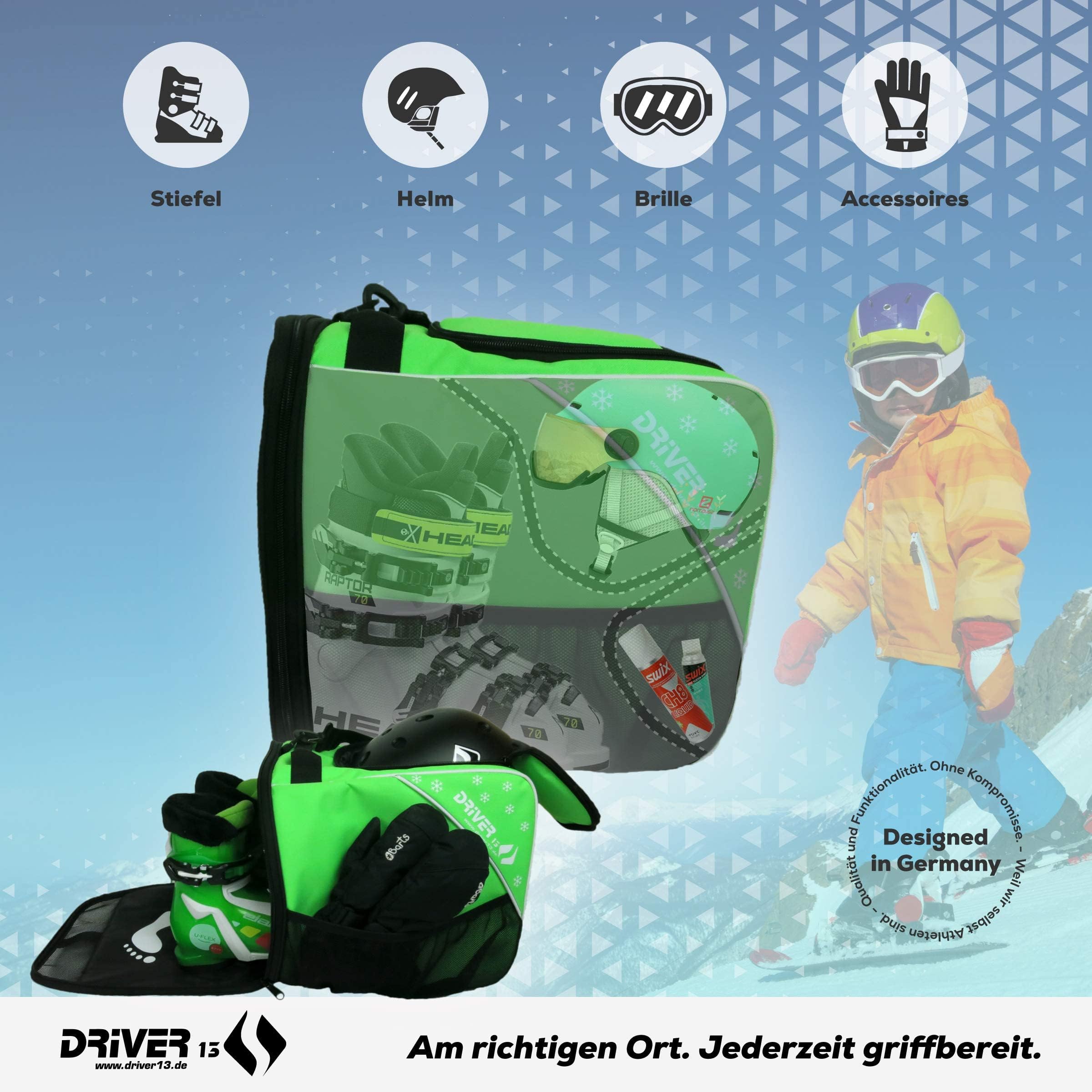 Driver13 Bolsa Infantil para Botas de esquí (bootbag), Bolsa para Botas de esquí Infantiles y Boots de Snowboard, asa de Transporte, Verde