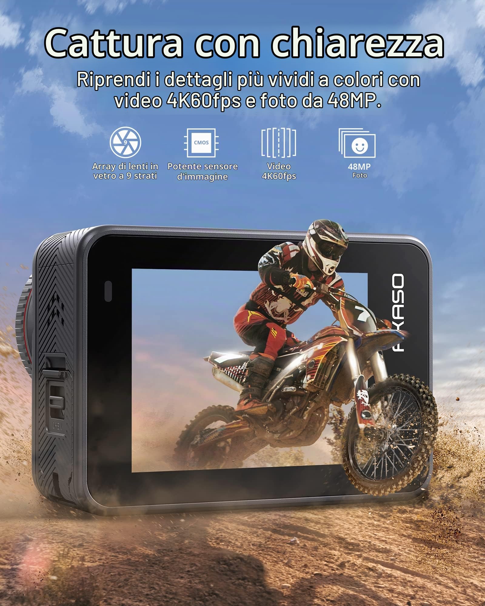 AKASO Brave 8 4K60FPS Action Cam con Scheda di Memoria MicroSDXC da 64GB