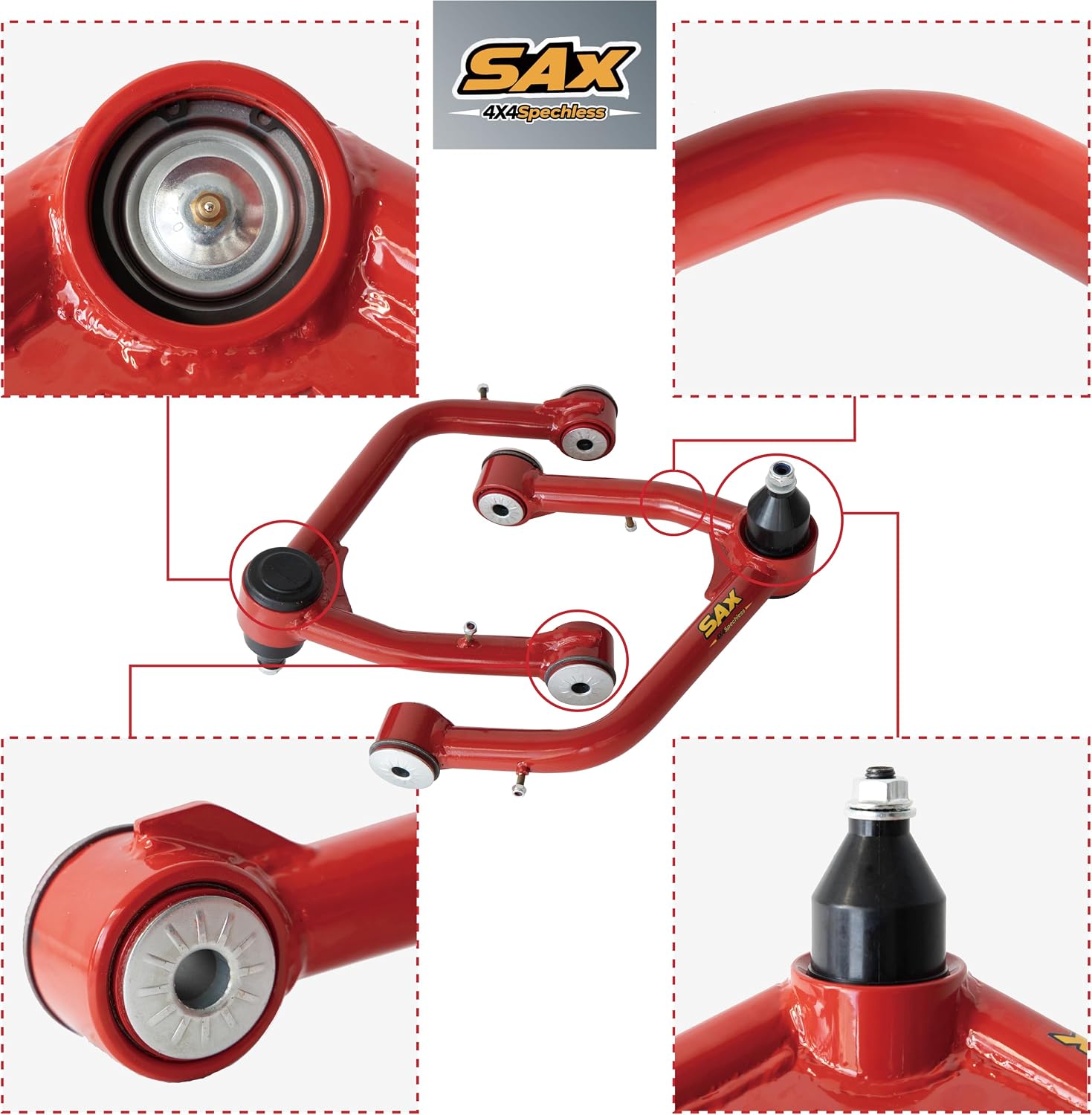 Front Upper Control Arms for 2019-2024 Chevy Silverado 1500 GMC Sierra 1500, 2-4" Lift Red Tubular Arms with PU Bushings and 1 Spare Ball Joint