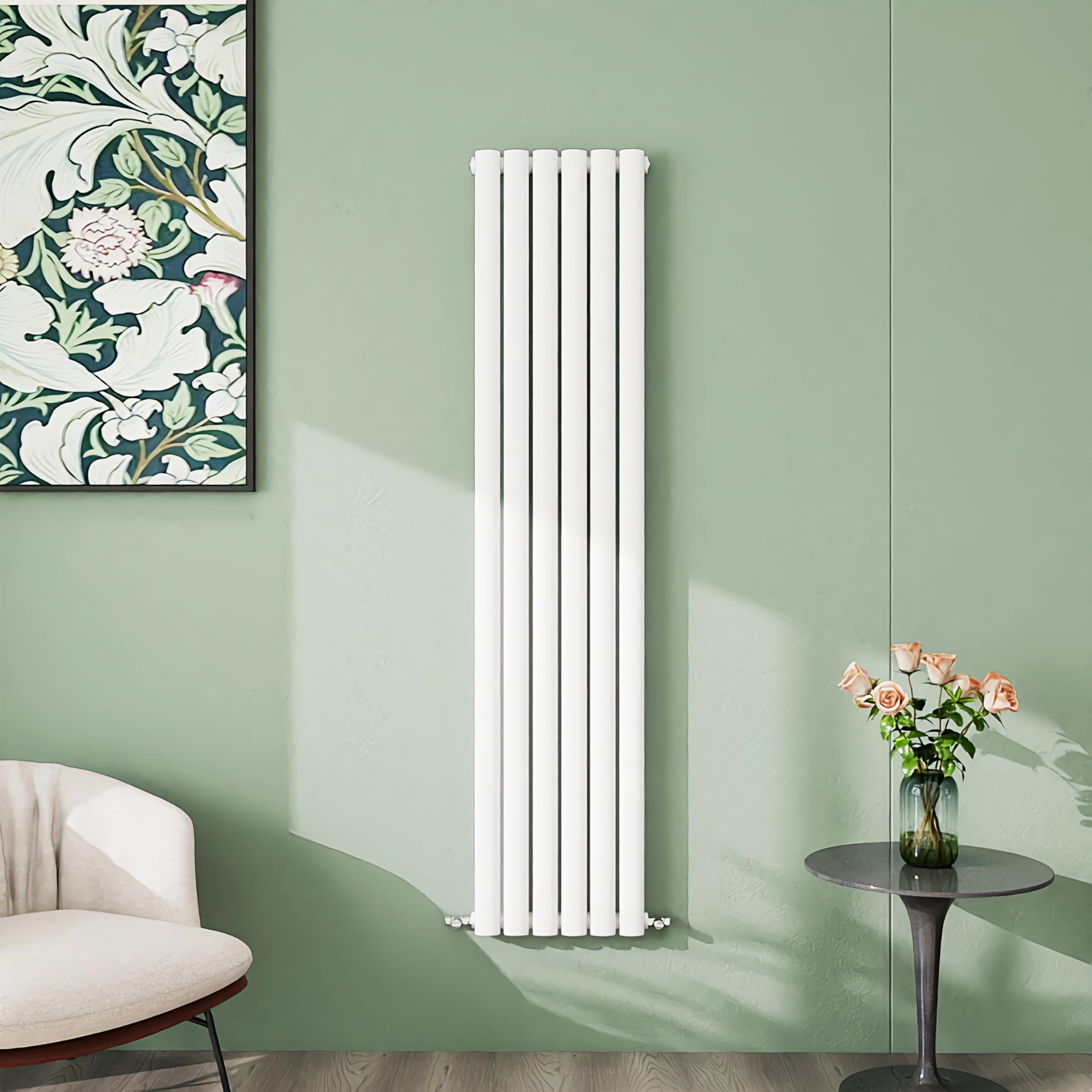 Simple Bathroom 1600×354mm White Radiator Vertical Single Oval Column Designer Central Heating Rad for Bathroom/Kitchen/Living Room