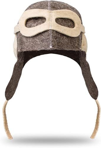 Pilot Sauna Hat for Women and Men Aviator - Wool Banya Hat for Men Finnish, Felt Mens Wool Sauna Cap for Women and Men Gray