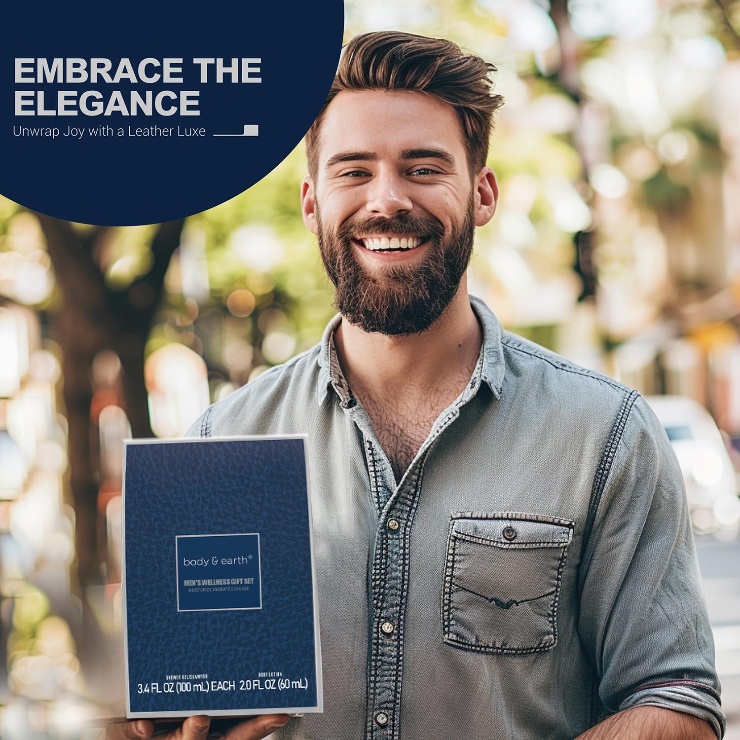 Body & Earth Mens Gifts 3pcs Gift Baskets with Leather Scent Gift Sets for Men Birthday Gift Christmas Gift for Men - Image 6