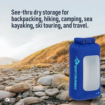Sea to Summit - Lightweight Dry Bag View - Waterproof - Clear Window - Roll-Top - Recycled Fabric - Base Lash Point & D-Ring - For Backpacking & Kayaking - Surf Blue