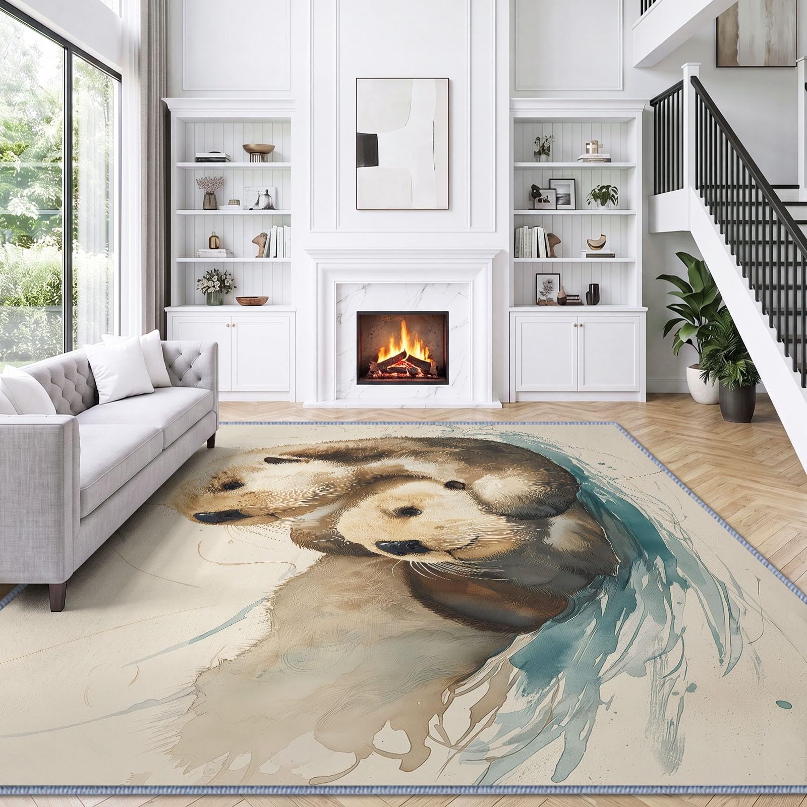 Miękki dywan flanelowy 140 x 200 cm Fotografia zwierzęta Wydry Uroczy nowoczesny dywan do salonu, antypoślizgowy i nadający się do prania w pralce - idealny do sypialni, przedpokoju - krótkie włosie