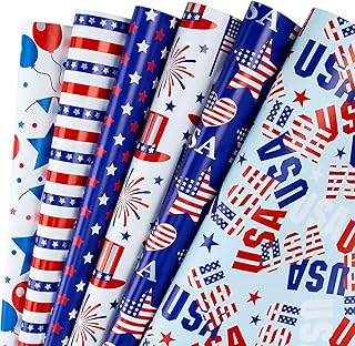 WRAPAHOLIC Wrapping Paper Sheet - Memorial Day, 4th of July Design for Birthday, Holiday, Wedding, Baby Shower - 1 Roll Contains 6 Sheets - 17.5 inch X 39.3 inch Per Sheet
