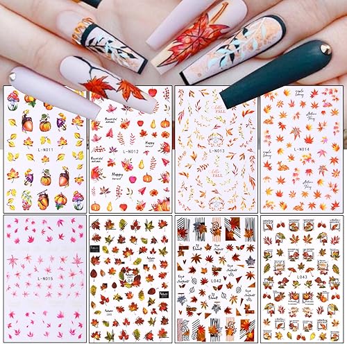 Miniatura 7 de Calcomanías de arte de uñas de hoja de arce de otoño, hojas de otoño 3D, diseño de calabaza y hongos para uñas, decoración de calcomanías de