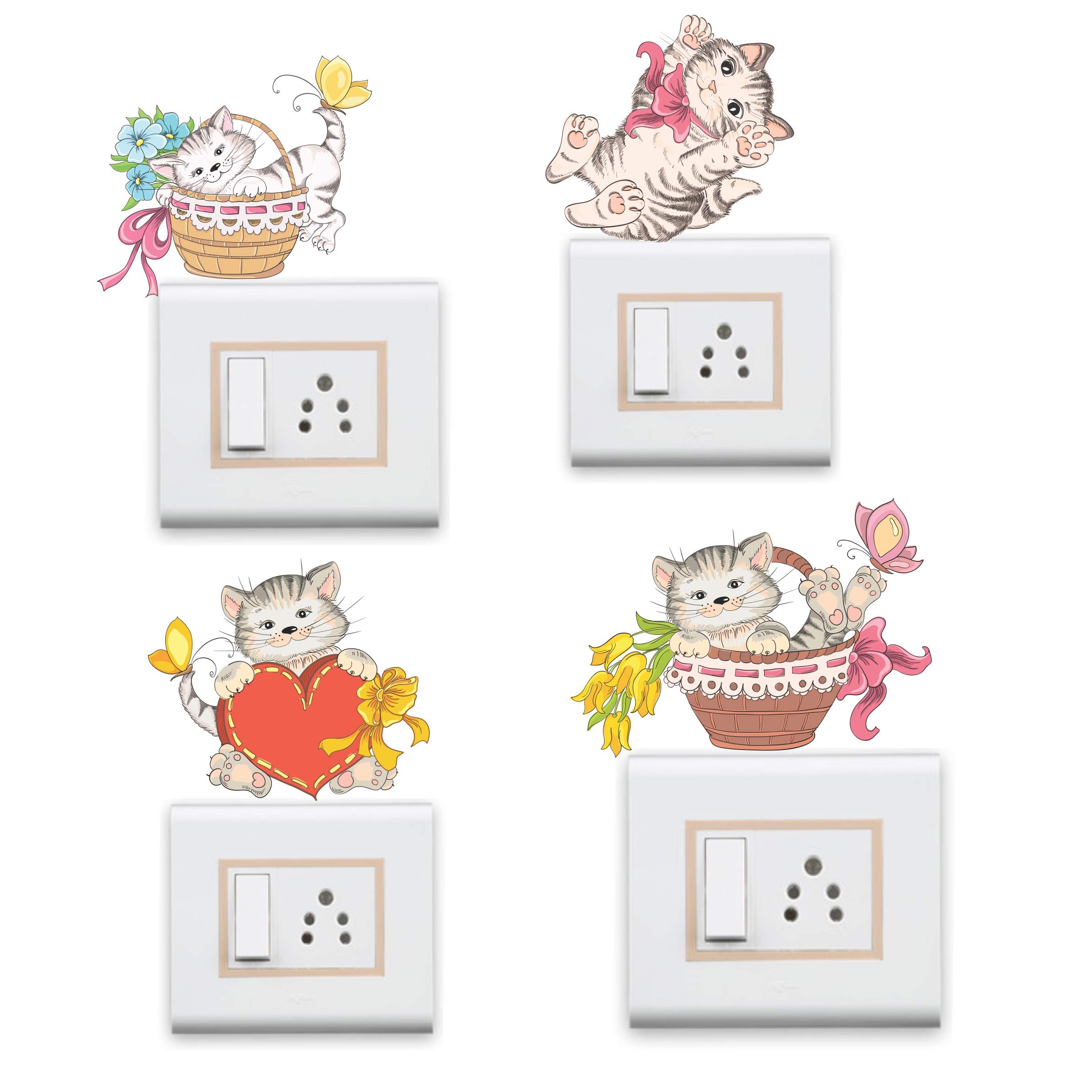 StickersYard Cute Cat Wall Decal Switchboard Sticker (Color- Multicolor PVC Vinyl Matte,Sheet Size- 25CM X 25CM) (Set of 4)-Light Switches (B07GB4BSZ5) Amazon Price History, Amazon Price Tracker