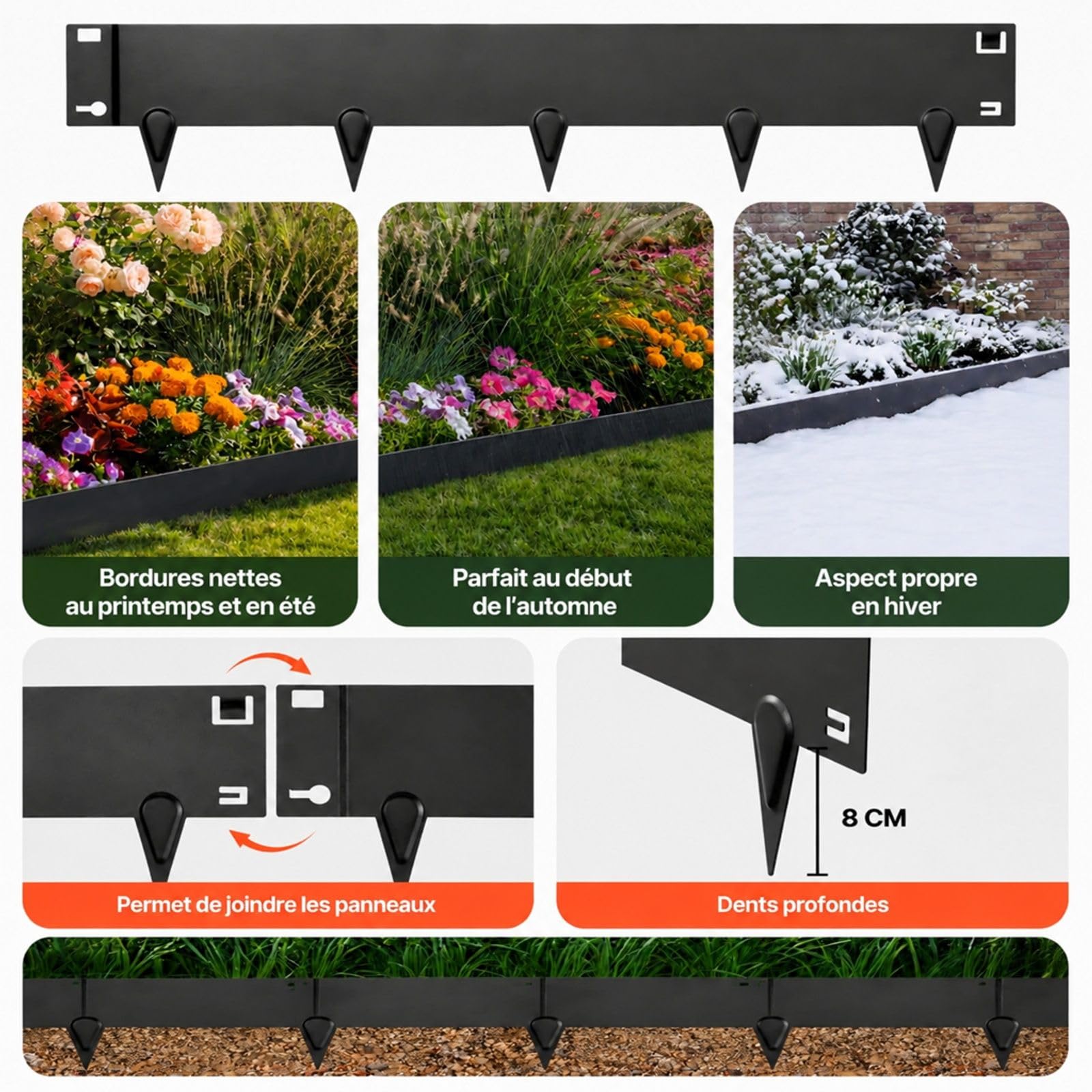 Bordure de Jardin en Acier galvanisé Lot de 6 pour pelouse massifs allées et Cour