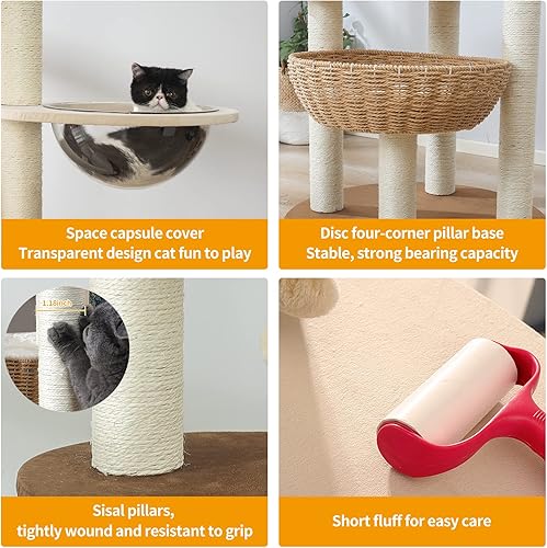Miniatura 2 de Torre moderna para gatos grandes, condominio de lujo de sisal natural real, torre de madera tejida a mano para gatos, árbol rascador para gatos de