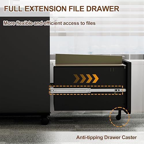 Miniatura 47 de Archivador de 2 cajones con cerradura y 4 llaves, archivador móvil de metal, archivadores para oficina en casa, debajo del escritorio, premontaje