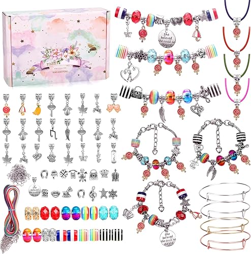 Miniatura 1 de Hazms Kit de 136 piezas de pulseras con dijes para niñas adolescentes, suministros de fabricación de joyas con cuentas de cadena de serpiente,