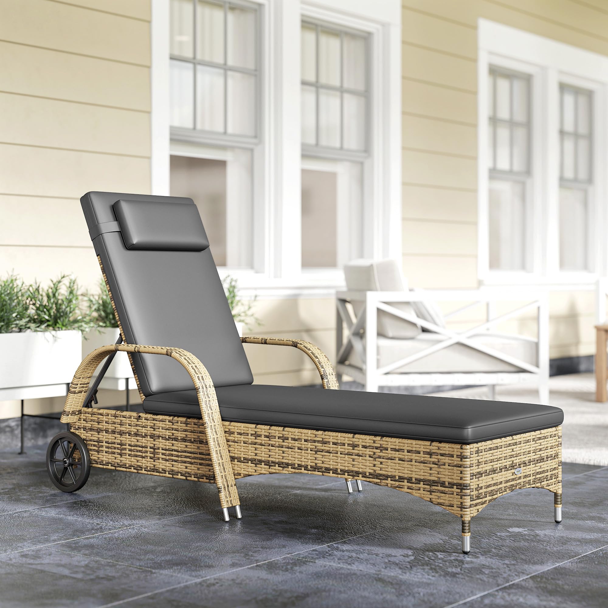 Outsunny Transat Bain de Soleil Grand Confort Matelas Têtière Jaune