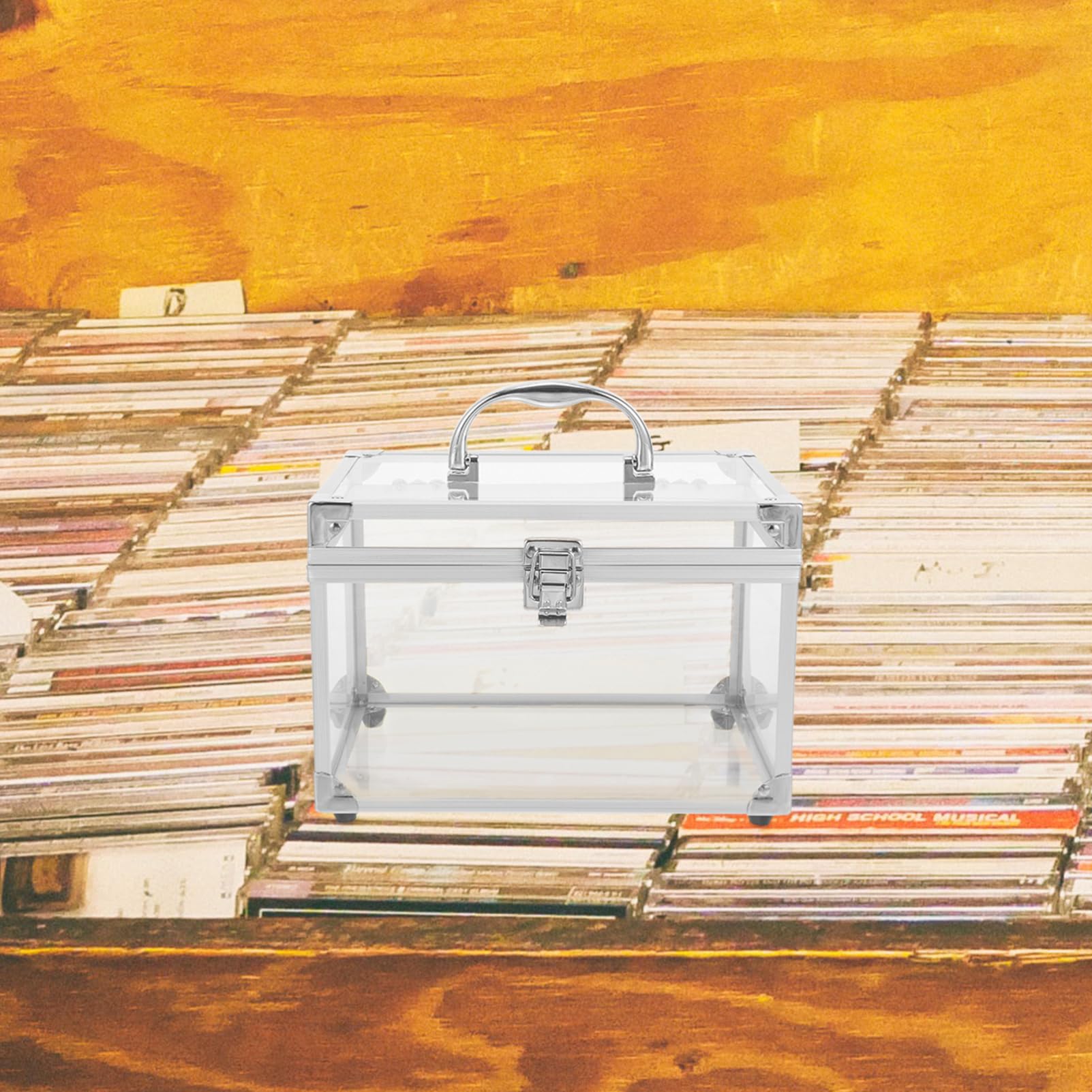 LABRIMP Organizer per CD e Dvd in Acrilico Argento con Manico Portatile, Contenitore per Custodia Dischi con Apertura Facile e Protezione Sicura per Casa e Ufficio
