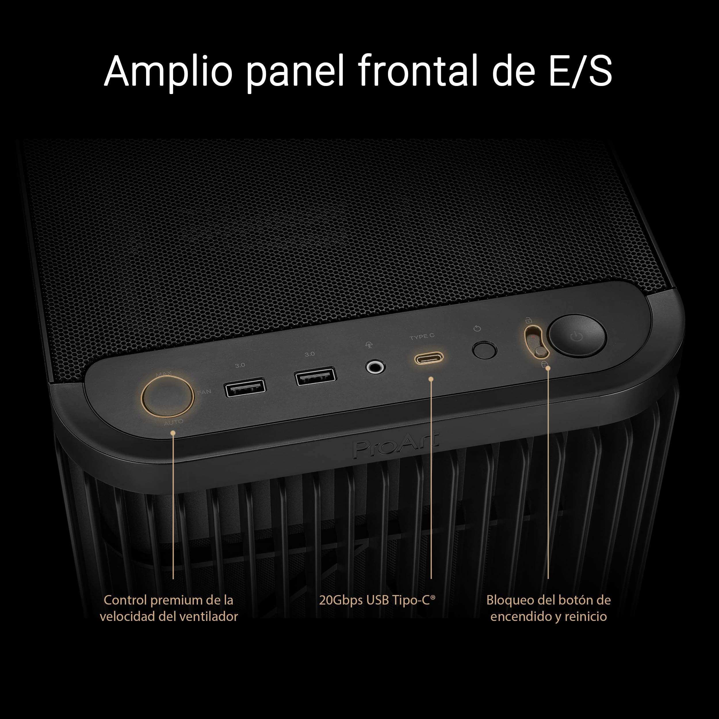 ASUS ProArt PA401, Chasis ATX con Panel de Metal, Compatible con GPU de hasta 314 mm, Dos Ventiladores de 160 mm, Bloqueo del Panel Lateral, Soporte para Fuente de alimentación extraíble