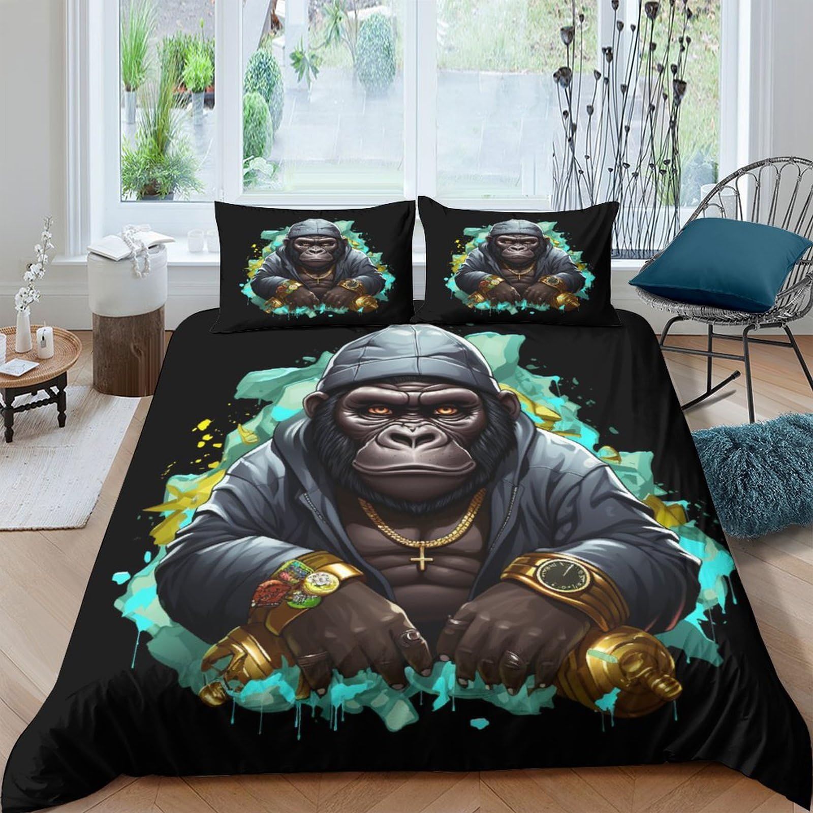 Parure de lit Gorilla 220x240 cm en microfibre avec housse de couette et taies d'oreiller pour garçon
