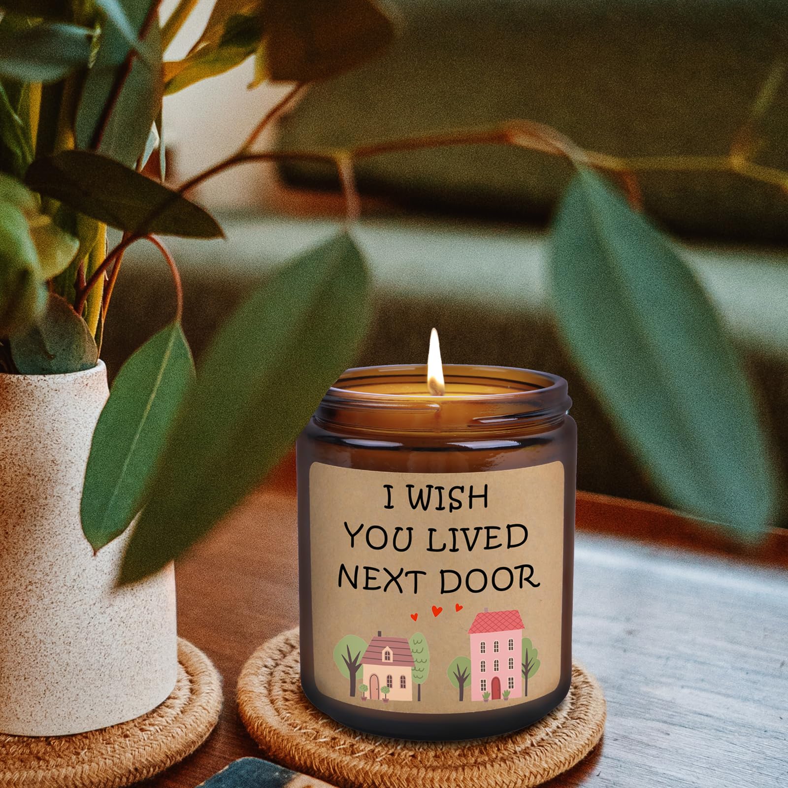 Velas perfumadas de vainilla, regalos de vela de amistad para mujeres, velas con aroma a casa y texto en inglés "I Wish You Lived Next Door" para mejores amigas, mejores amigas, hermanas