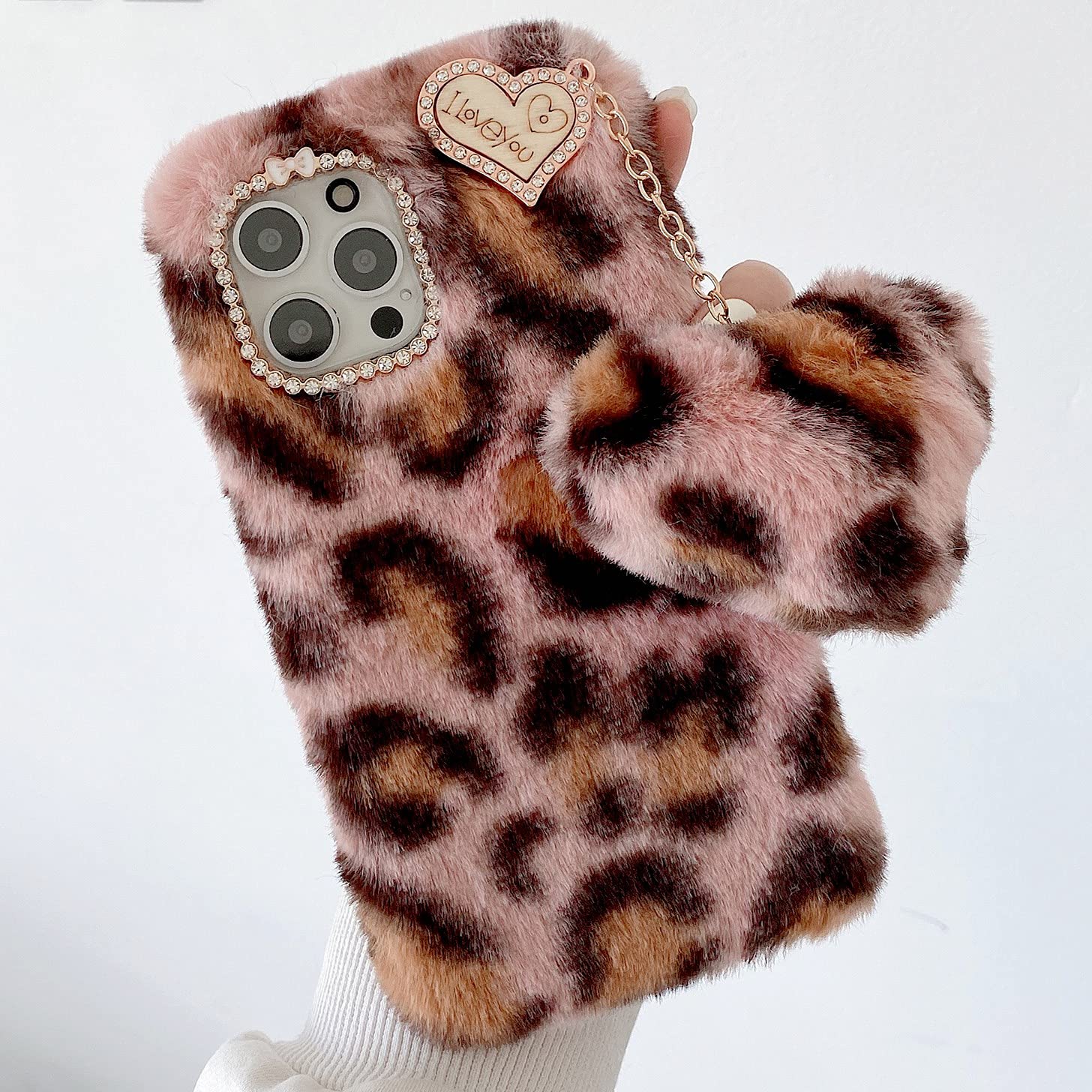 YKTO Peluche Coniglio Custodia per Sony Xperia L3 Ragazze Peluche Pearl Bear Cute Fluffy Bow Faux Plush Morbido e Confortevole Custodia Protettiva per Sony Xperia L3 Peluche Covers,Perla Grizzly