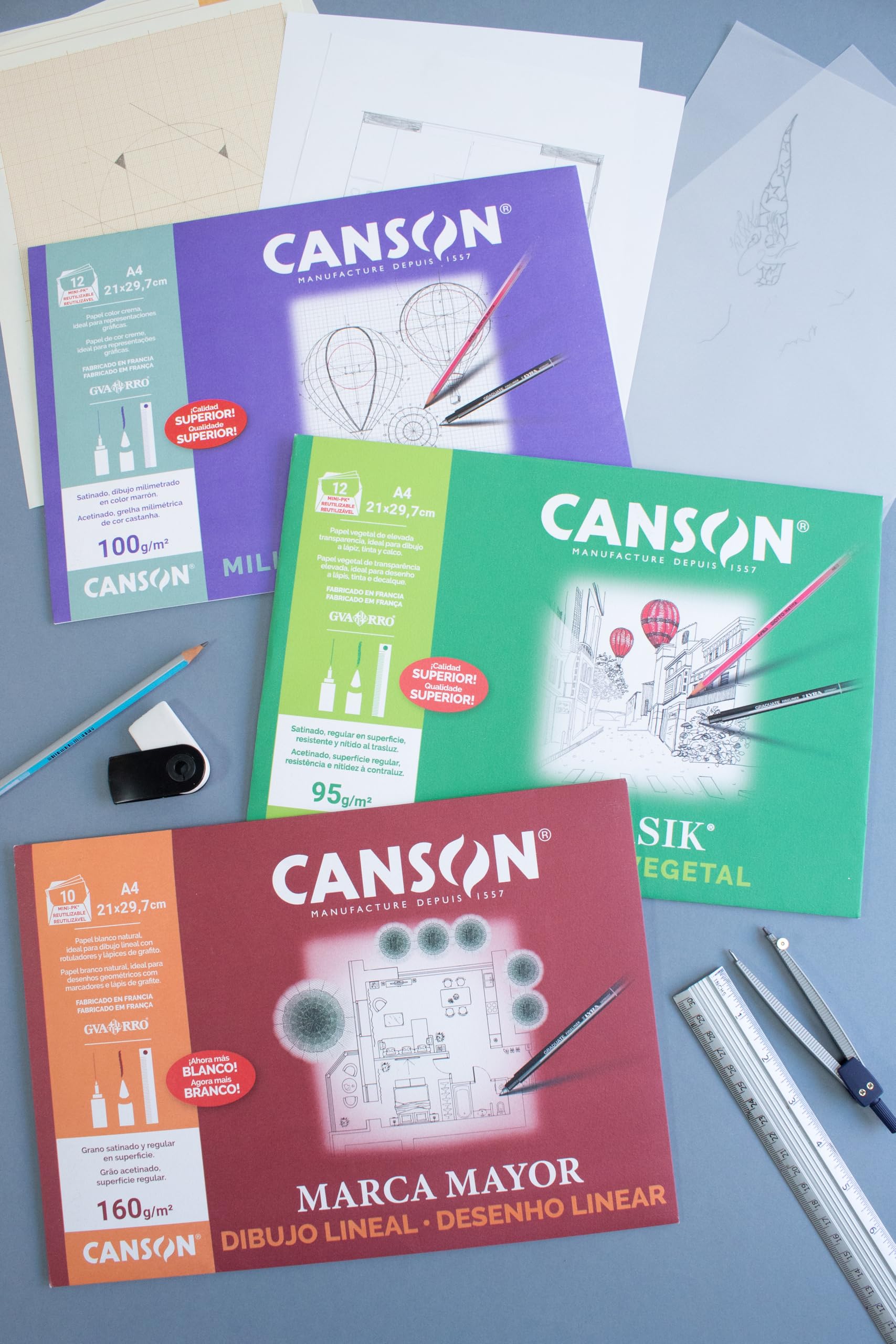 Canson Vegetal Basik, Papeles técnicos, Suave, 90gsm, Minipack, A3-29,7x42cm, Translucido, 12 Hojas