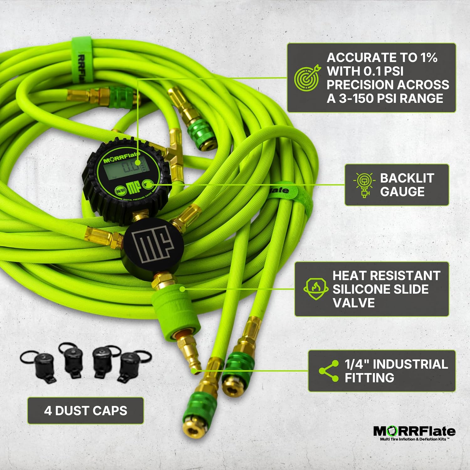MORRFlate Mega Quad Tire Inflator Hose Kit - Fits Up to 200" Wheelbase, 4 Tire System - High-Flow, Heavy-Duty Off-Road Inflation for Jeeps, SUVs & RVs - Fast, Durable & Portable (Hose Kit Only)