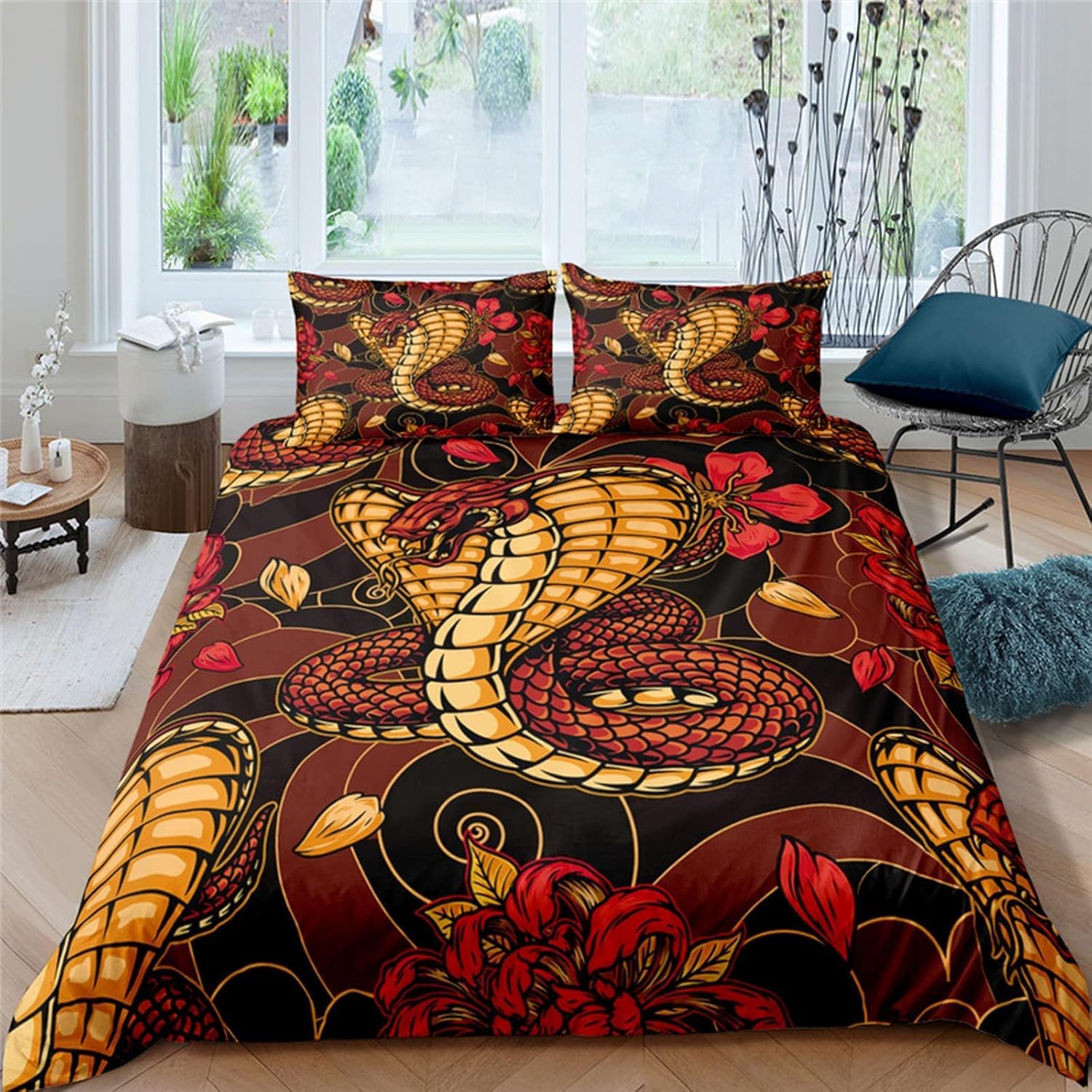 Housse de couette dragon parure de lit 2 personnes 260x240 cm