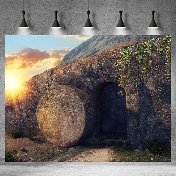 Empty Stone Tomb Photography Backdrop Crucifixion of Jesus Christ Holy Lights Cross Background God Bless Jesus Christian Pray Adults Portraits Photo Studio Props Church Decor 15x10ft