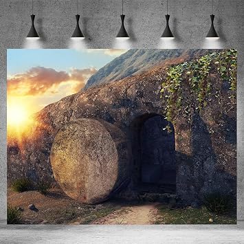 Empty Stone Tomb Photography Backdrop Crucifixion of Jesus Christ Holy Lights Cross Background God Bless Jesus Christian Pray Adults Portraits Photo Studio Props Church Decor 15x10ft