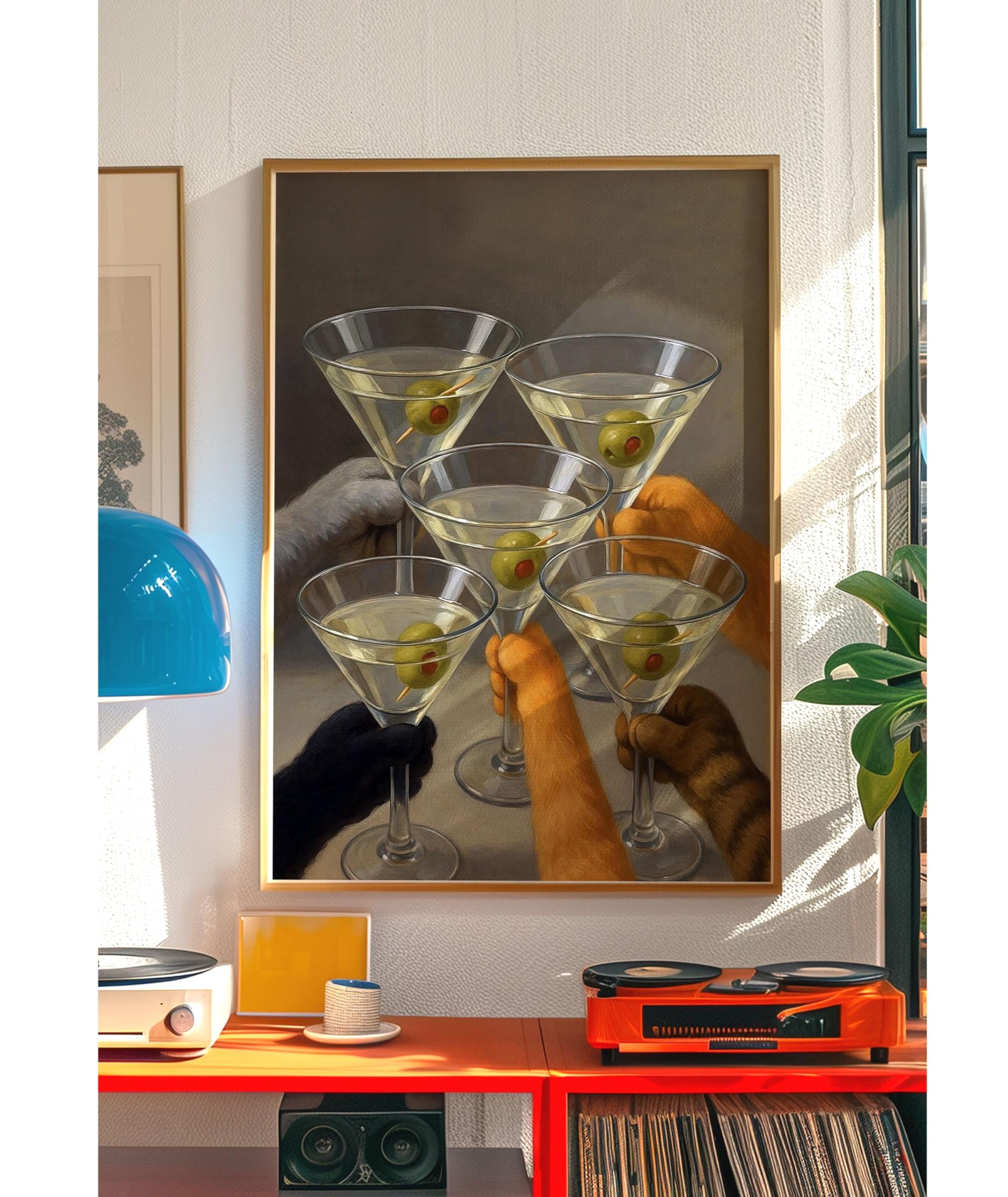 Plakat z nadrukiem czarnego kota martini: Vintage obraz na płótnie toast, obraz na płótnie do wózka barowego, dekoracja ścienna do kuchni i jadalni (70 x 100 cm/bez ramy)