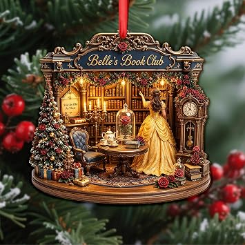 34HD Book Club Princess Ornament Library Rose Reading Lover Christmas Christmas Ornaments 2026 Gifts for Women Ornaments for Christmas Tree Decor Hanging Keepsake