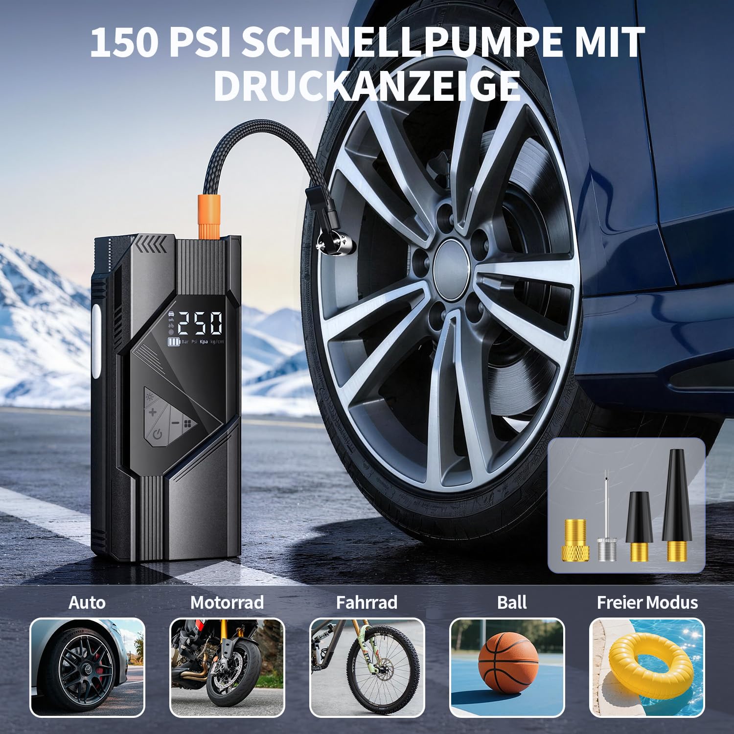 FINIBO powerbank rozruchowy do samochodów z kompresorem, czarny