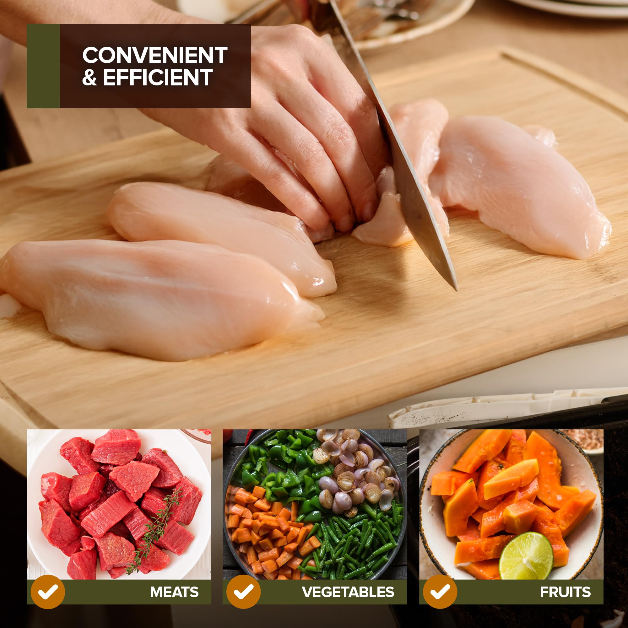 Tablas de cortar de madera para encimera de cocina, juego de tablas de cortar de bambú con agarres adhesivos (paquete de 3), tablas de cortar de madera gruesas antideslizantes para carne, queso