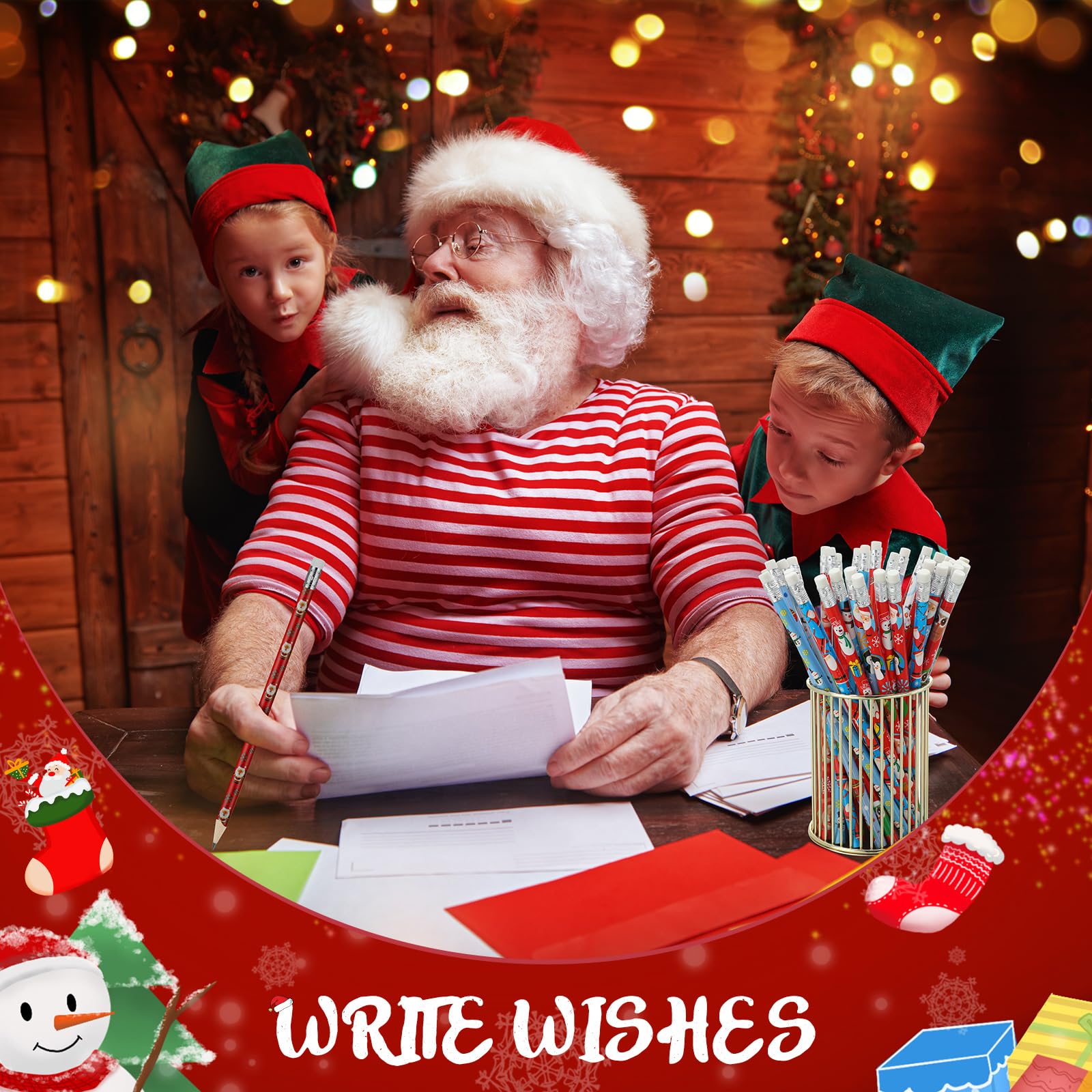 Tenare 60 Pcs Christmas Pencil with Eraser 12 Style Snowman Stocking Santa Claus Christmas Tree Reindeer Pencils Xmas Gift for Kid Student Xmas Stocking Fillers Stationery Party Favors (Vivid) - Image 4