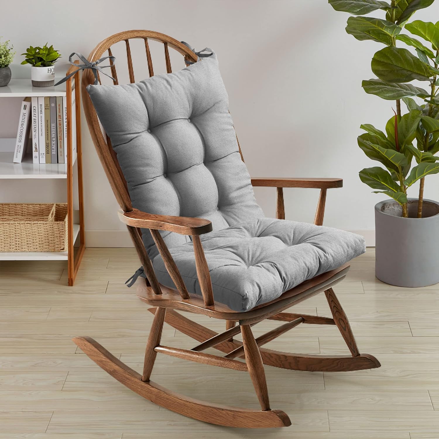Sweet Home Collection Rocking Chair Cushion Premium Tufted Pads Non Skid Slip Backed Upper and Lower with Ties, 2 Piece Set, Gray (Pack of 1)