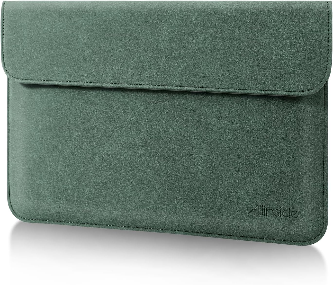 Allinside 13 Inch Laptop Sleeve Case for MacBook Air 13 2018-2026/MacBook Pro 13 2016-2022/Macbook Pro 14 2021-2026, Waterproof Matte PU Leather Horizontal Envelope Protective Case Cover, Dark Green