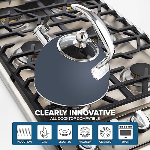 Miniatura 6 de Viking Culinary - Hervidor de té silbante de acero inoxidable de 3 capas, 2.6 cuartos de galón, incluye tapa de vidrio templado, mango ergonómico
