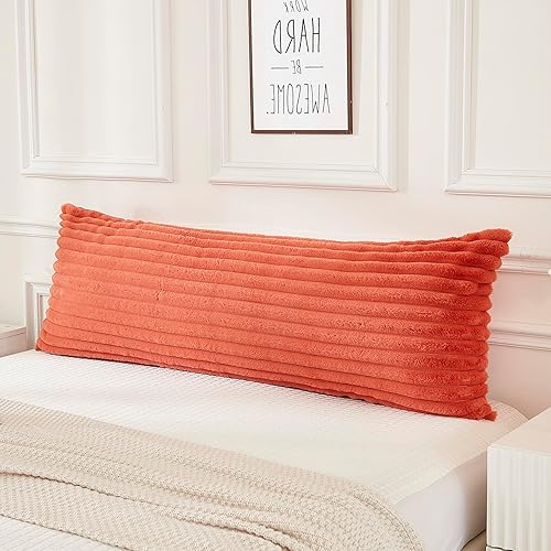 JAUXIO Funda de almohada de cuerpo esponjoso de piel sintética de lujo, funda de almohada decorativa de felpa a rayas, ultra suave y acogedora,