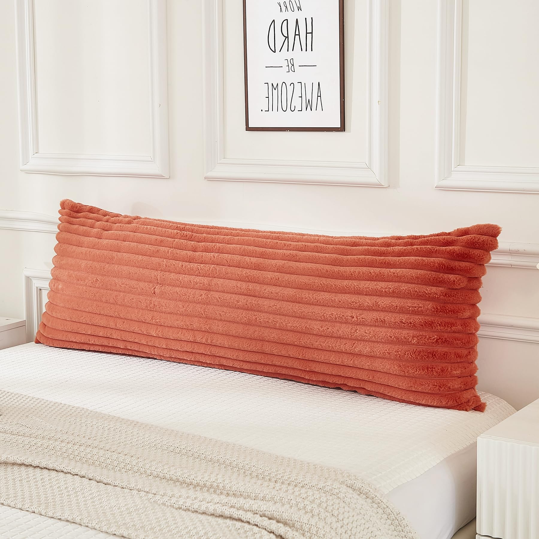 JAUXIO Faux Fur Fluffy Body Pillow Cover Luxury Striped Plush Decorative Body Pillowcase Ultra Soft and Cozy Zipper