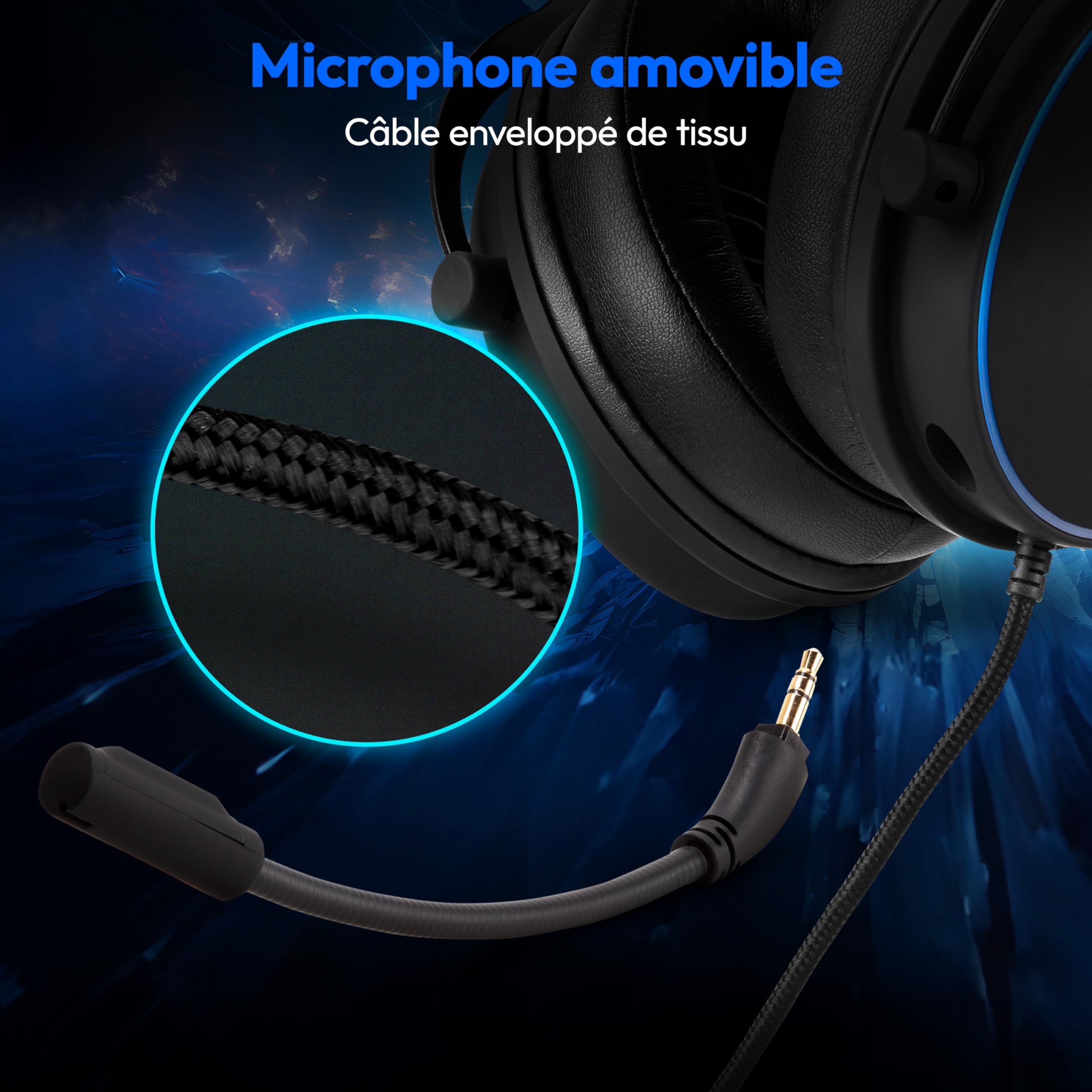 MEDION ERAZER Mage P20 Gaming Headset (câble de 240cm, Supra-auriculaire, Microphone Flexible & Amovible, télécommande, éclairage RGB, Audio 3,5mm, USB, ES9260Q Soundchip)