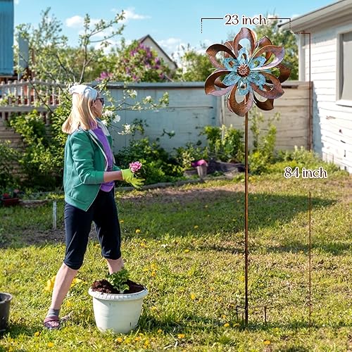 Miniatura 9 de Molinillo de viento para decoración de jardín al aire libre, molinillos de viento para patio y jardín, esculturas de viento de cobre de 84 pulgadas